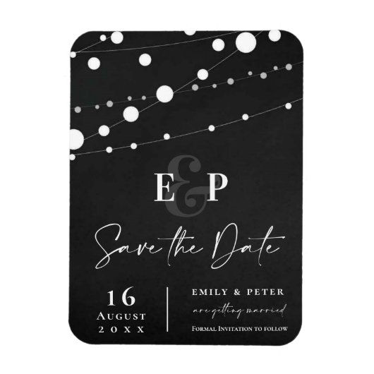 Magnet Flexible Black String Lights Monogramme Mariage Enregistrer (Vertical)
