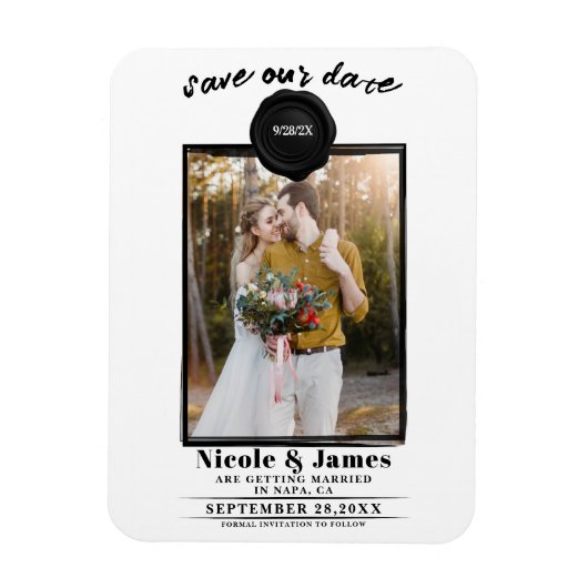 Magnet Flexible Black Wax Seal photo mariage Enregistrer la date (Vertical)