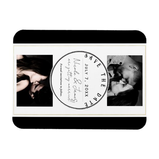 Magnet Flexible Black White Gold Modern Minimal Enregistrer la dat (Horizontal)