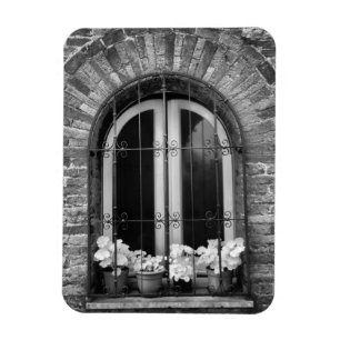 Magnet Flexible Black & White view of window and flower pots
