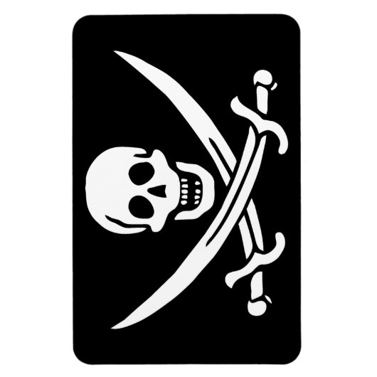 Magnet Flexible Blanc, Drapeau Pirate Calico Jack, Crâne & Cutlass (Vertical)