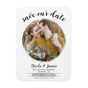 Magnet Flexible Blanc Moderne Rond Photo Épargnez la Date