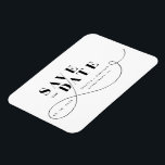 Magnet Flexible Blanc Noir Minimaliste Enregistrer La Date<br><div class="desc">Tendance,  moderne et élégant,  ce design simpliste noir et blanc avec son mince défilement fait le faire-part parfait pour Enregistrer la Date pour votre prochain mariage. Customisez facilement avec des détails importants de choix.</div>