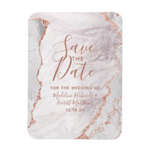 Magnet Flexible Blanc & Rose Gold Agate Foil Enregistrer la date M