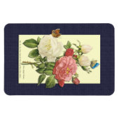 Magnet Flexible Blanc rose Vintage Roses botaniques (Horizontal)