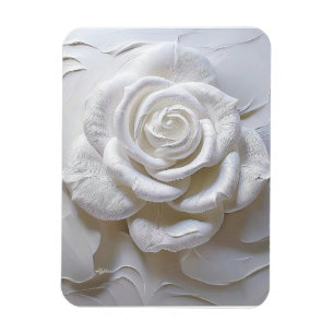 Magnet Flexible Blanc sur Blanc - Rose Sculptée