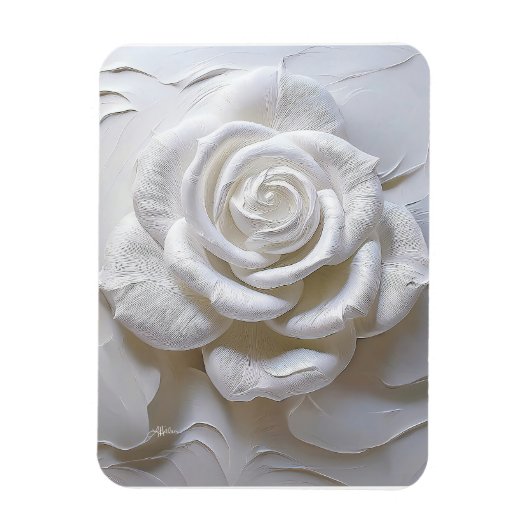 Magnet Flexible Blanc sur Blanc - Rose Sculptée (Vertical)
