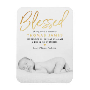 Magnet Flexible "Blessed" Gold Foil Photo Birth Announcement