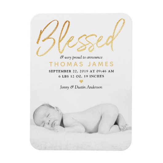 Magnet Flexible "Blessed" Gold Foil Photo Birth Announcement (Vertical)