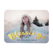 Magnet Flexible Blessures Faux Gold Script Vacances Noël Photo (Horizontal)