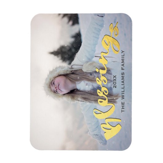Magnet Flexible Blessures Faux Gold Script Vacances Noël Photo (Vertical)
