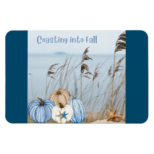 Magnet Flexible Bleu automne côtier et Citrouilles blancs et Starf (Horizontal)