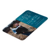 Magnet Flexible Bleu élégant photo manuscrite Enregistrer la date (Côté Gauche)