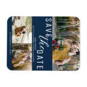Magnet Flexible Bleu Enregistrer la date Mariage 3 photos (Horizontal)