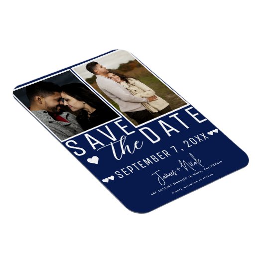 Magnet Flexible Bleu et blanc moderne Enregistrer la date 2 Mariag (Côté Droit)