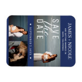 Magnet Flexible Bleu et blanc moderne Enregistrer la date Mariage (Horizontal)