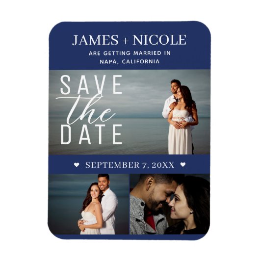 Magnet Flexible Bleu et blanc moderne Enregistrer la date Mariage (Vertical)