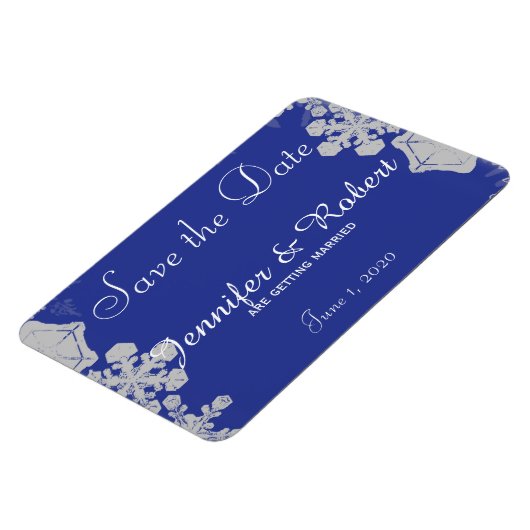Magnet Flexible Bleu et Silver Snowflake Mariage Enregistrer la da (Côté Gauche)