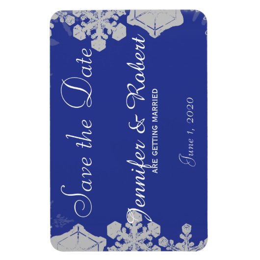 Magnet Flexible Bleu et Silver Snowflake Mariage Enregistrer la da (Vertical)