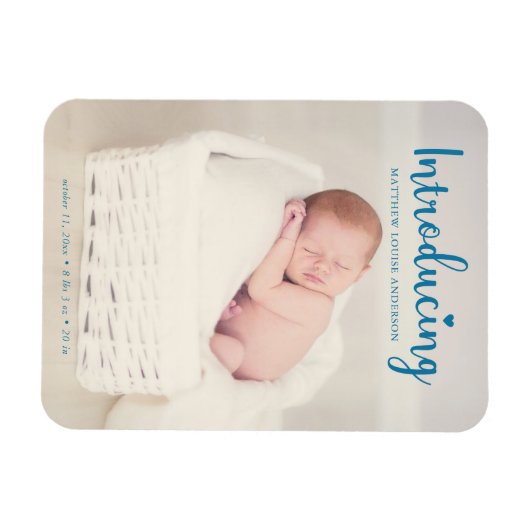 Magnet Flexible Bleu Introduction Baby Boy Script vertical moderne (Horizontal)