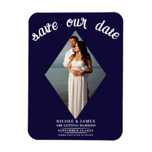 Magnet Flexible Bleu Minimal Diamant Photo Mariage Carte de Réserv