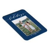 Magnet Flexible Bleu Moderne Mix Typographie Joyeux Vacances Photo (Côté Droit)