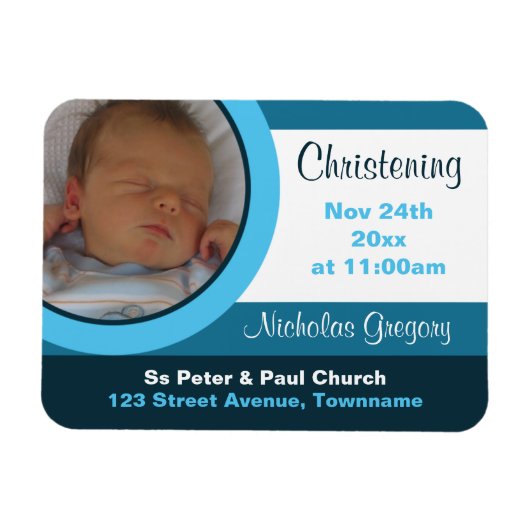 Magnet Flexible Bleu Photo Christening/Baptême Aimant Invitations (Horizontal)