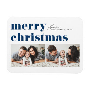 Magnet Flexible Bleu Retro Typographie Joyeux Noël Deux photos