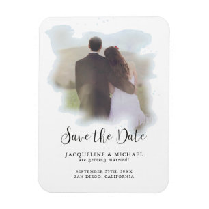 Magnet Flexible Bleu Simple Élégant Script Moderne Aquarelle Photo