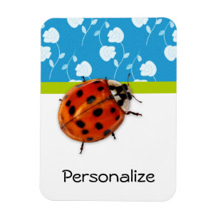 Magnet Flexible Bleu tendance Ladybug Floral avec nom
