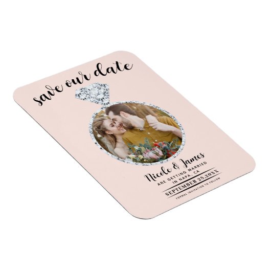 Magnet Flexible Bling en diamant rose vif Photo Enregistrer la dat (Côté Droit)