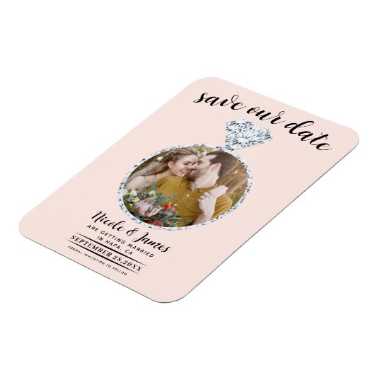 Magnet Flexible Bling en diamant rose vif Photo Enregistrer la dat (Côté Gauche)