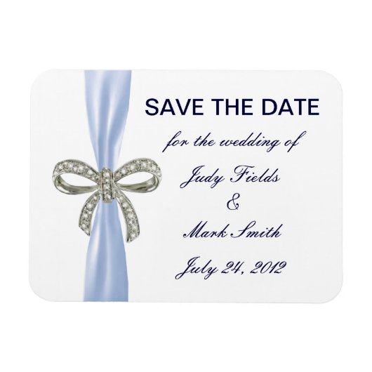 Magnet Flexible Blue Diamond Bow Wedding Enregistrer La Date Magne (Horizontal)