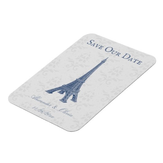Magnet Flexible Blue Eiffel Tower Damask Enregistrer La Date Magne (Côté Gauche)