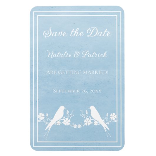 Magnet Flexible Blue Lovebird Floral Enregistrer l'aimant de date (Vertical)