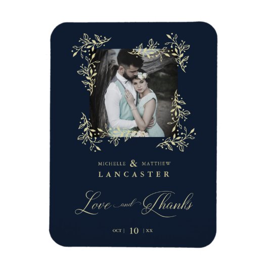 Magnet Flexible Blue Marine Sophisticated Flourish Mariage Merci (Vertical)