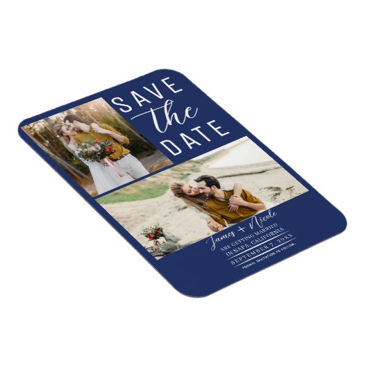 Magnet Flexible Blue Modern 2 Photos Enregistrer la date Mariage (Côté Droit)