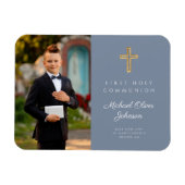 Magnet Flexible Blue Modern Boy First Holy Communion Photo (Horizontal)