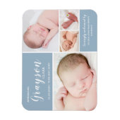 Magnet Flexible Blue Photo Collage Baby Boy Faire-part de naissanc (Vertical)