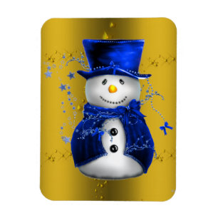 Magnet Flexible Blue Snowman sur Gold Christmas