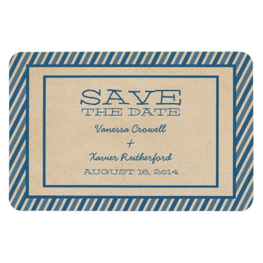 Magnet Flexible Blue Trendy Stripes Enregistrer l'aimant Date (Horizontal)