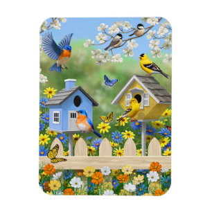 Magnet Flexible Bluebirds Goldfinches Birdhouses Jardin aux fleurs