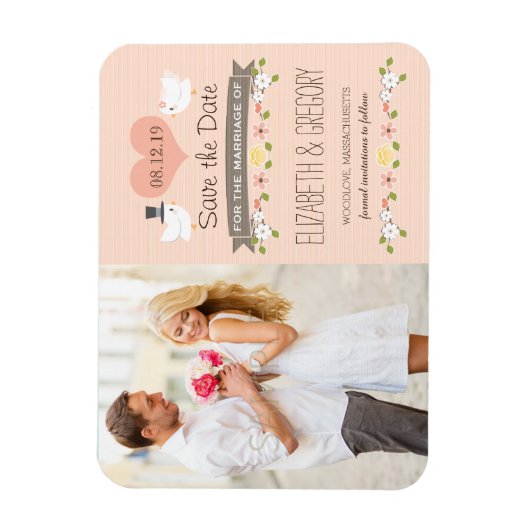 Magnet Flexible Blush Inséparables Dove Enregistrer la date (Vertical)