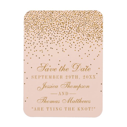 Magnet Flexible Blush Pink & Gold Confetti Mariage Enregistrer La (Vertical)