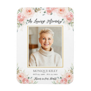 Magnet Flexible Blush rose Floral Photo Funeral Merci