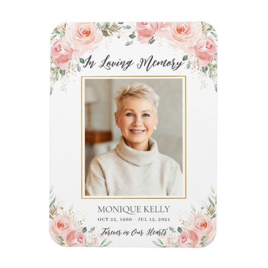 Magnet Flexible Blush rose Floral Photo Funeral Merci (Vertical)