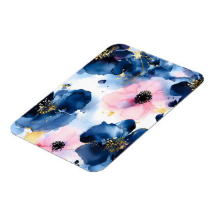 Magnet Flexible Blush Rose Gold Bleu de Nuit Floral Aquarelle