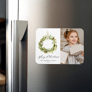 Magnet Flexible Boho Aquarelle Verdure Wreath Photo de vacances