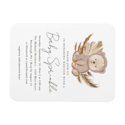 Magnet Flexible Boho Baby Sprinkle Invitation avec l'ours doux (Horizontal)