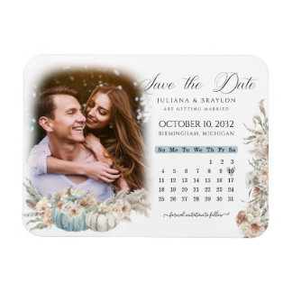 Magnet Flexible Boho bleu Citrouilles & séché Floral Calendrier & 